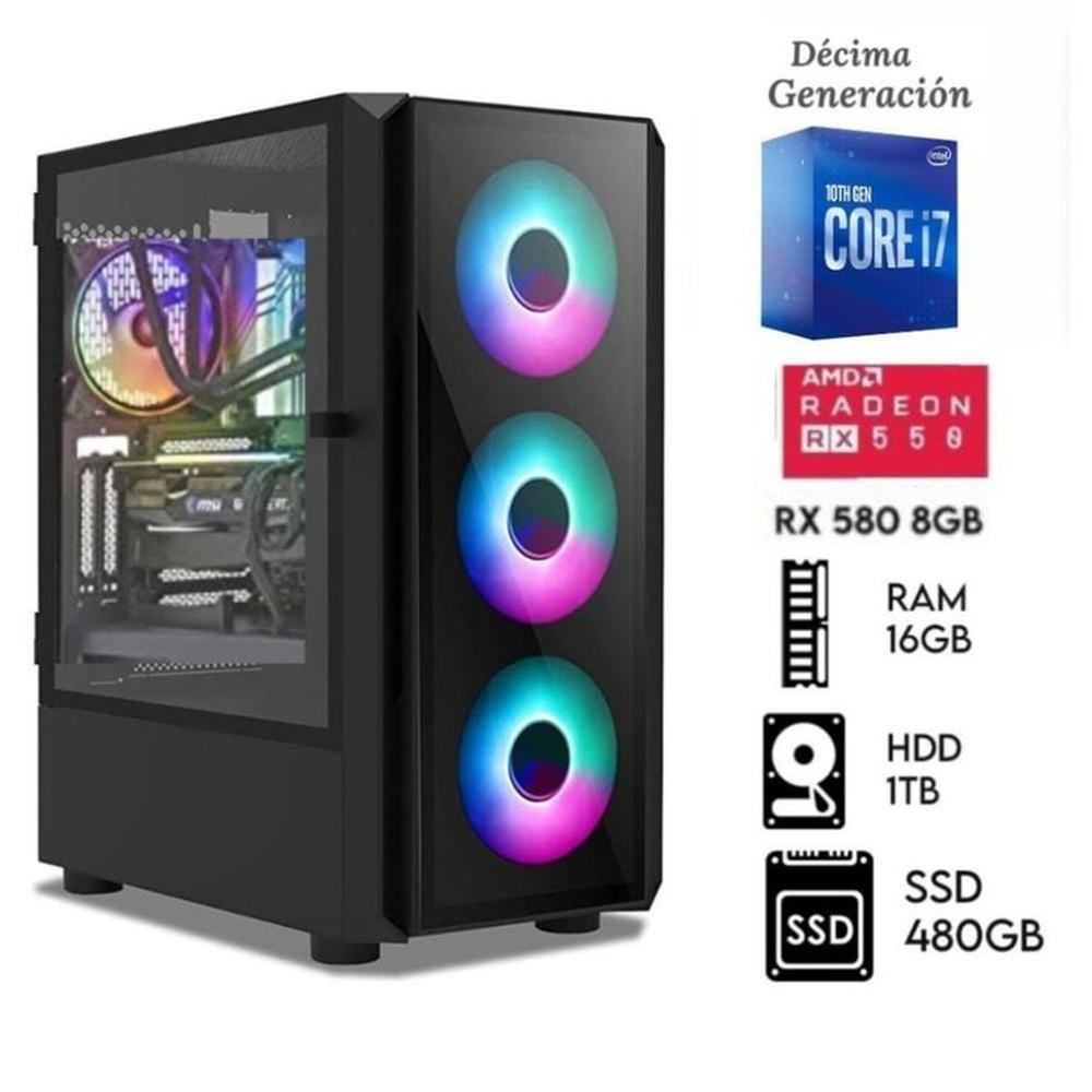 Computadora Pc Gamer Core I7-10TH Ram16Gb Disco HDD 1Tb SSD 480GB Video RX 580 8GB
