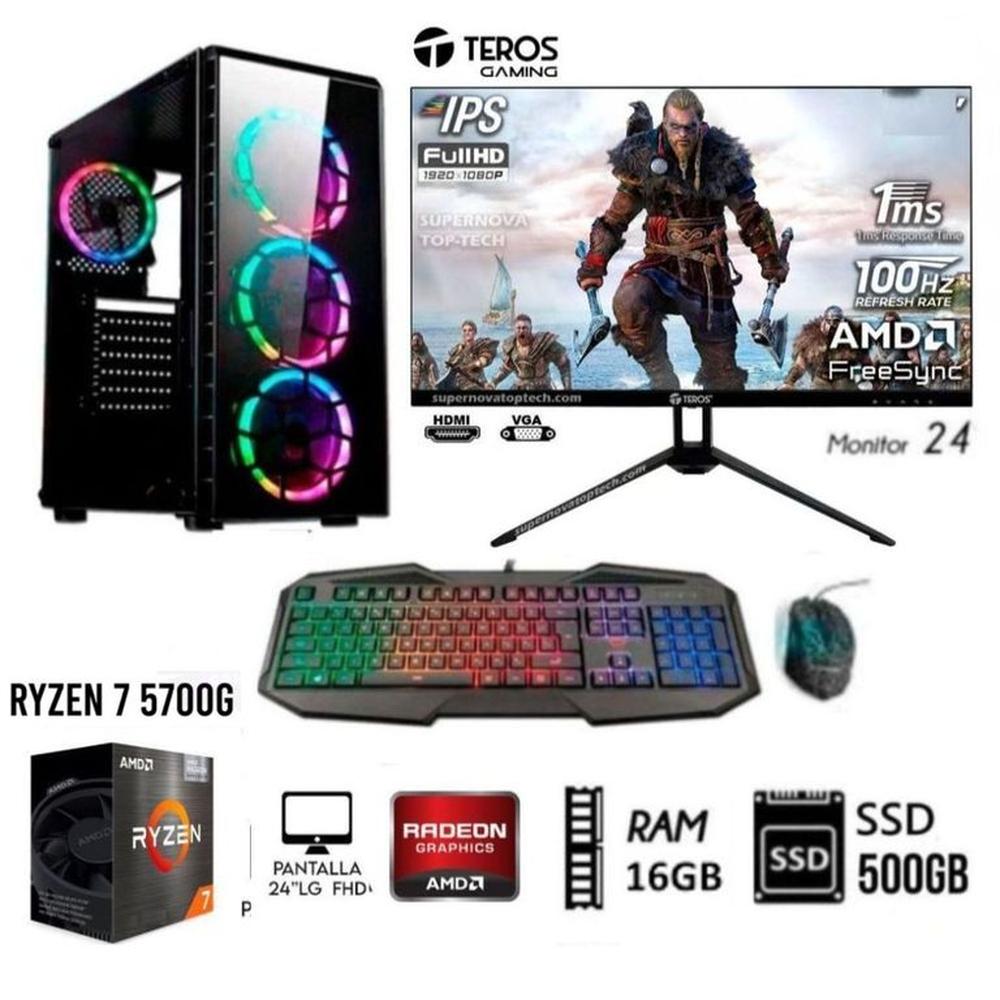 COMPUTADORA PC GAMER RYZEN 7 5700G RAM 16GB DISCO SSD 500GB MONITOR 24FHD