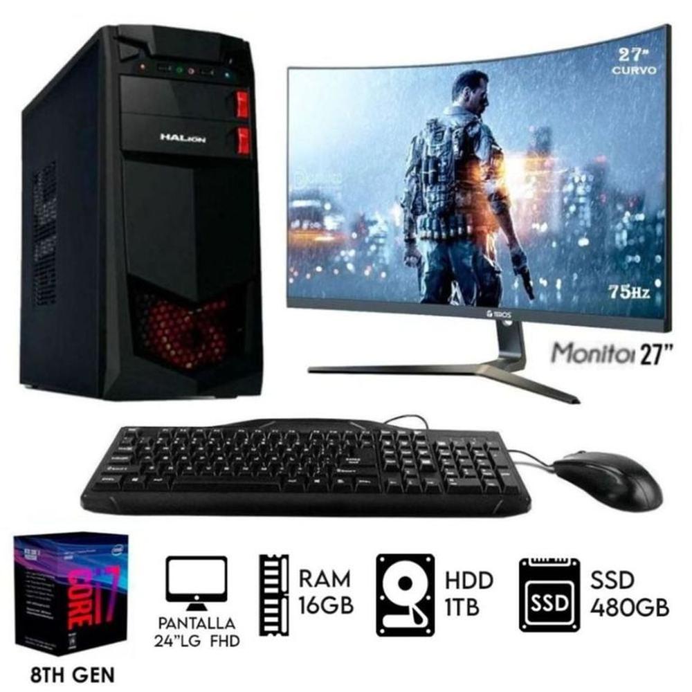Computadora Pc Intel Core i7-8TH Ram 16GB Disco HDD 1TB SSD 480GB Monitor 27