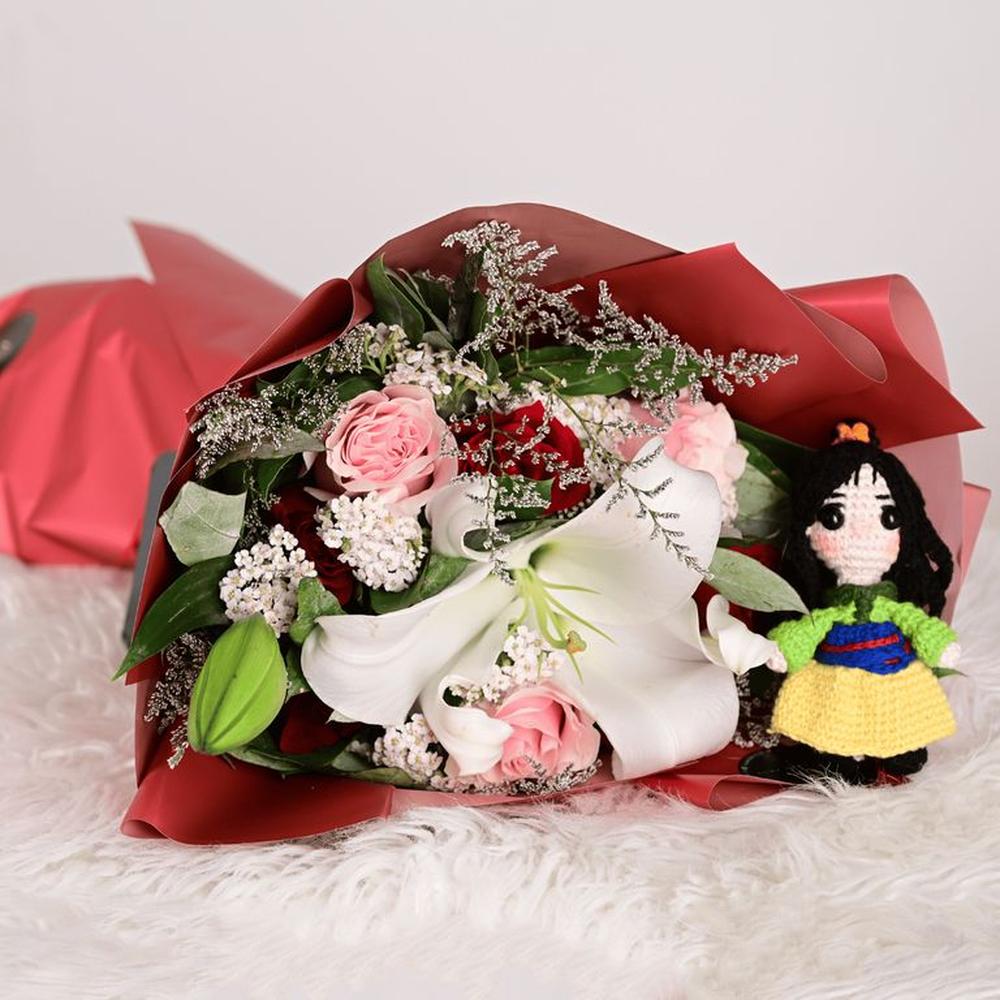 Ramo Mulán + Peluche- Amigurumi - Ramo de flores - Ramo de princesas