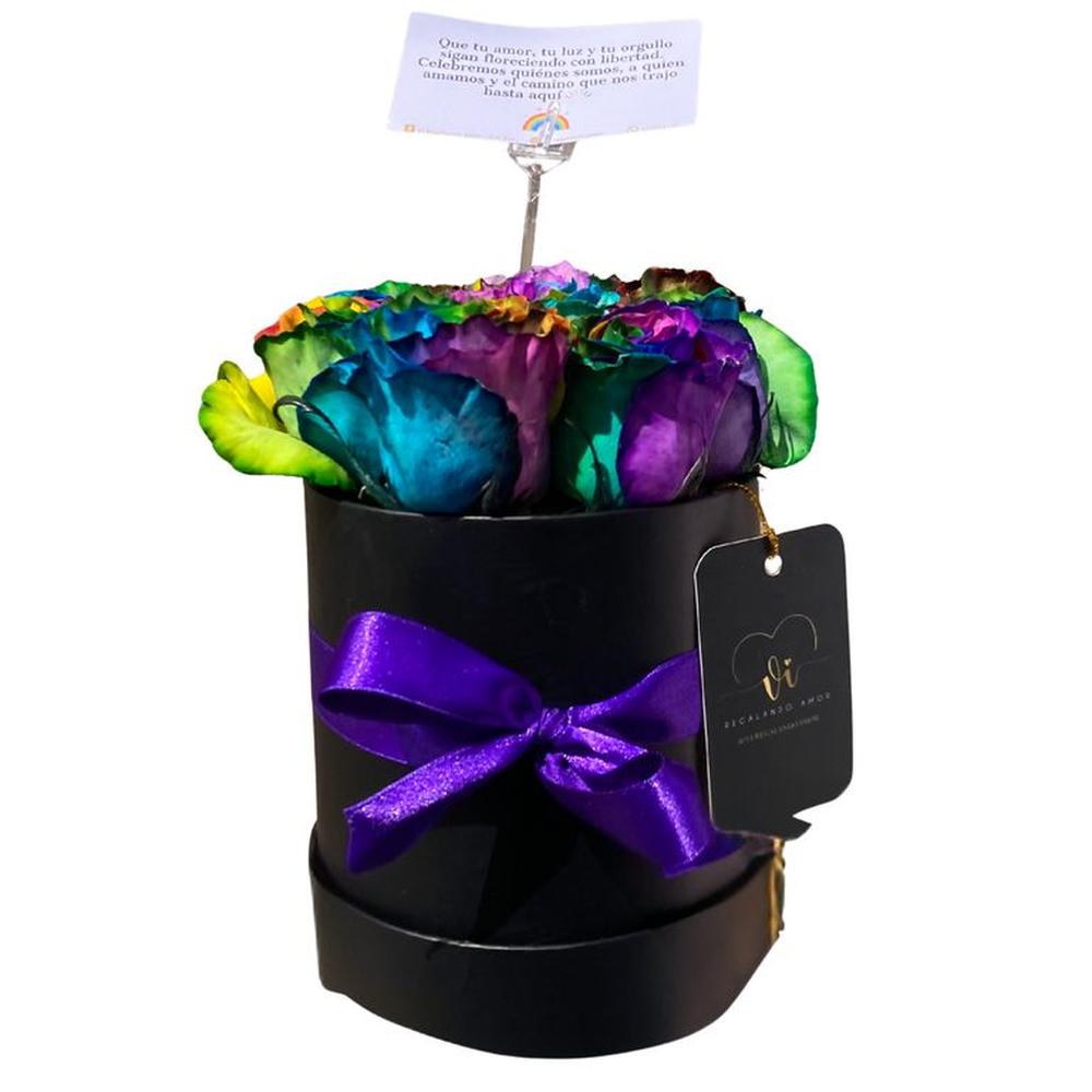Box Pride de 10 Rosas Arcoíris - Box de flores - Ramo de flores