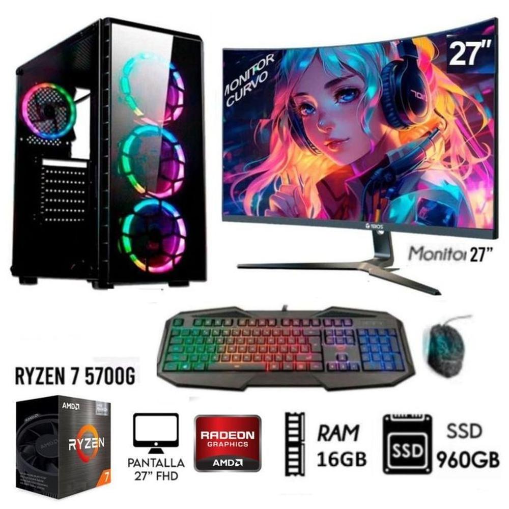 Computadora PC GAMER RYZEN 7-5700G  Ram 16GB  Disco SSD 960GB Monitor 27 FULL HD