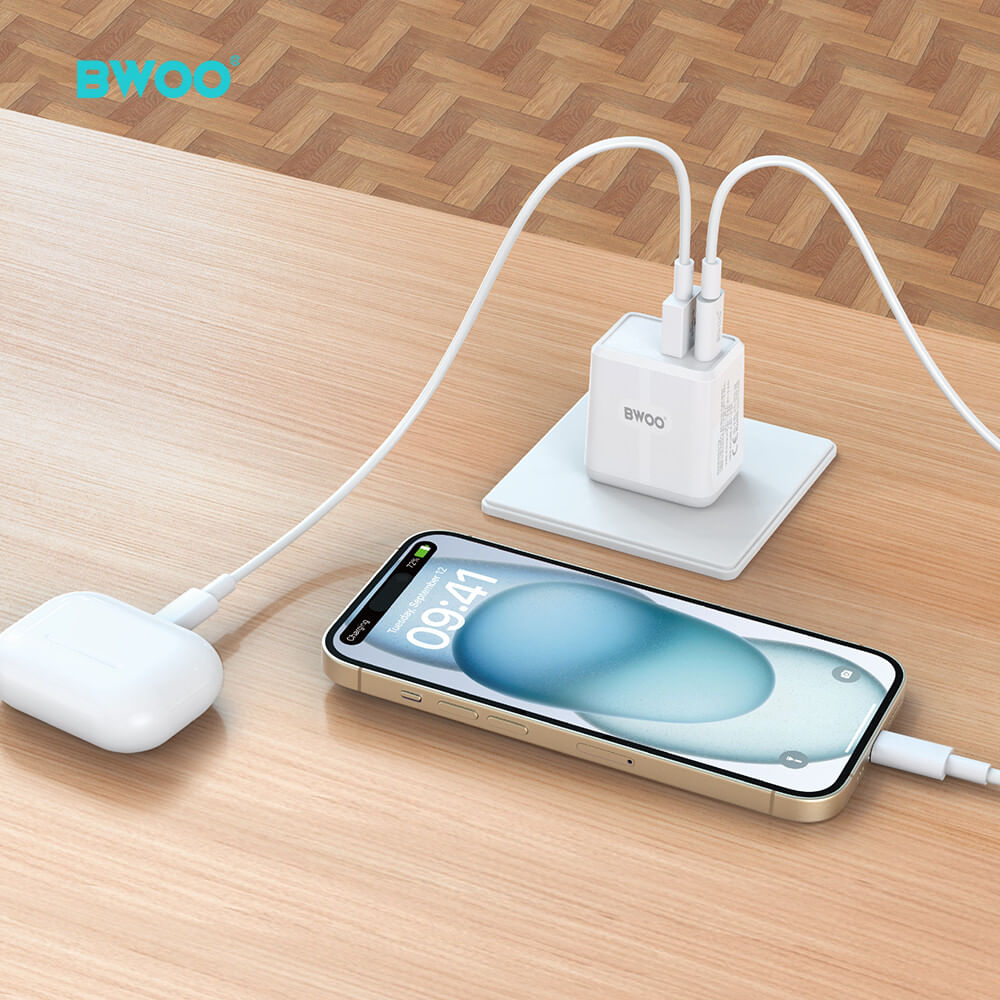 CARGADOR DE PARED RÁPIDO 20W DUAL PORT 2 USB 3.0 TIPO C BO-CDA178 BWOO