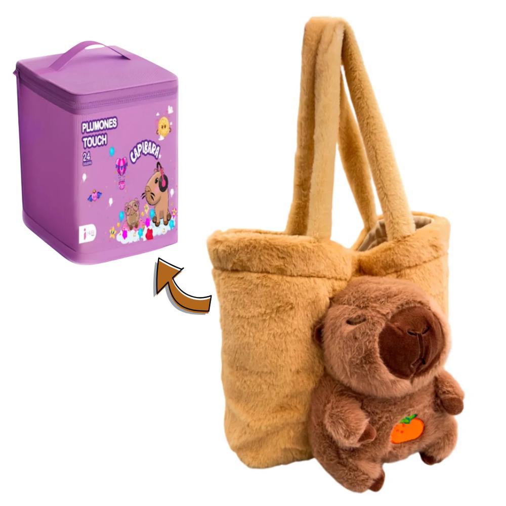Bolso Capibara Juvenil y Plumones MarcadoresCapibara con Estuche 24 pcs