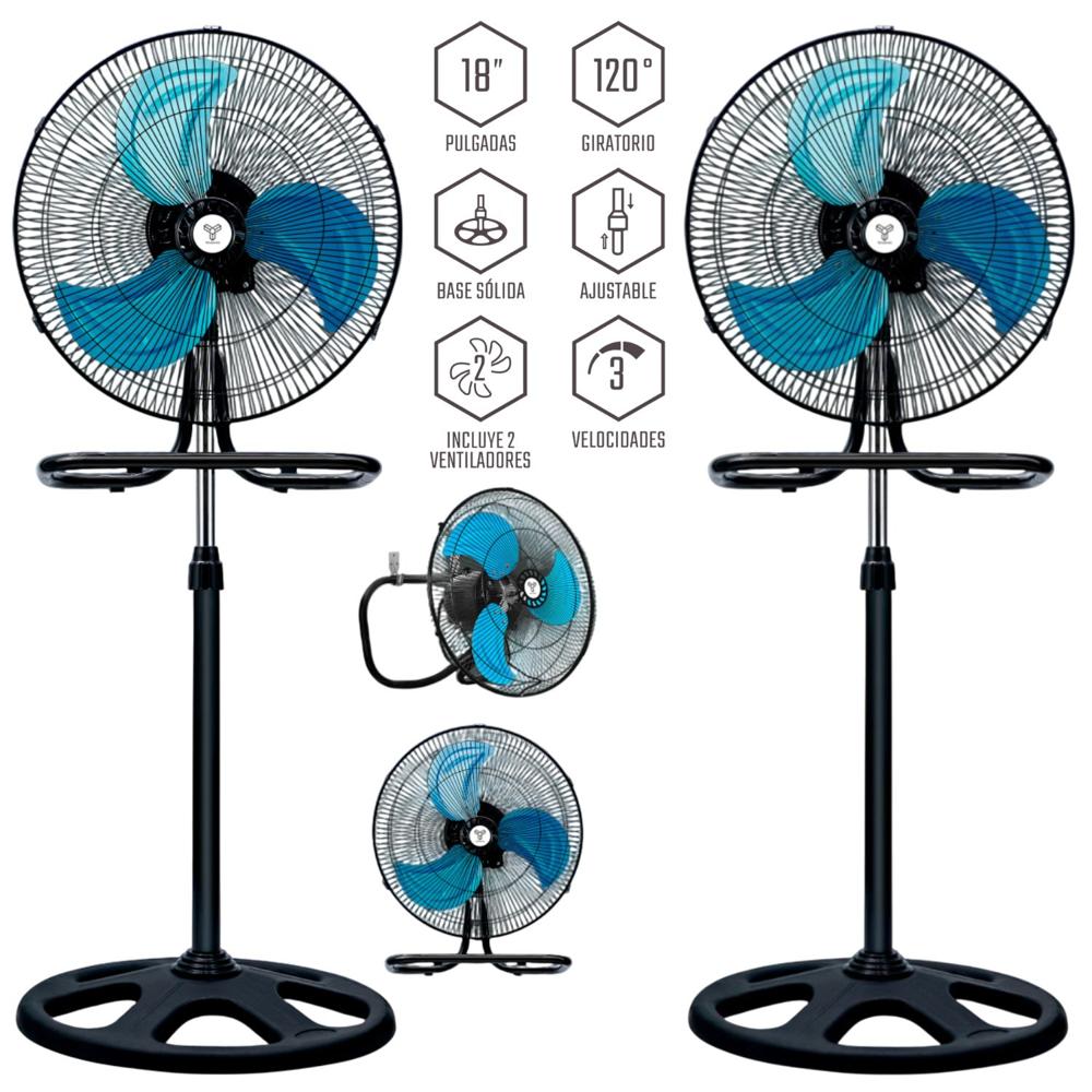 Pack 02 unidades Ventilador Trueking V318 200 Watts, 3 en 1 Pedestal, Mesa y Pared