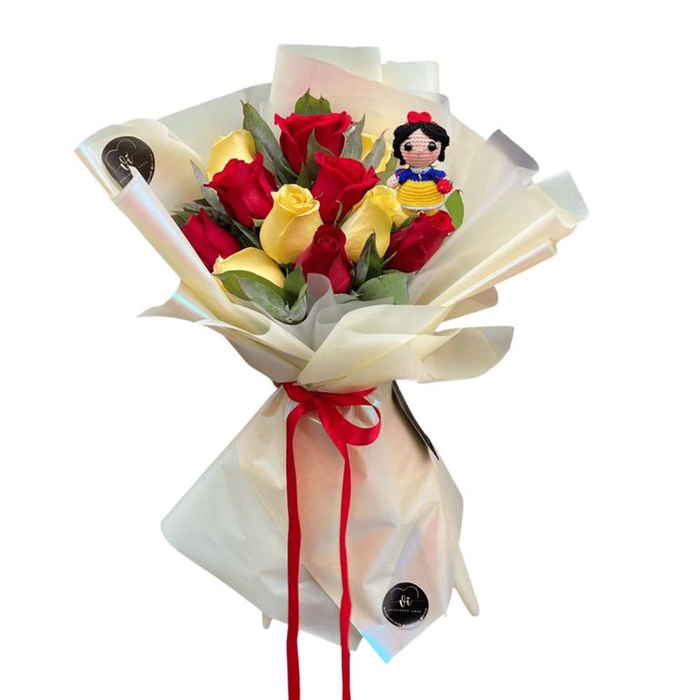 Ramo Blanca nieves + Peluche Amigurumi - Ramo de flores princesas