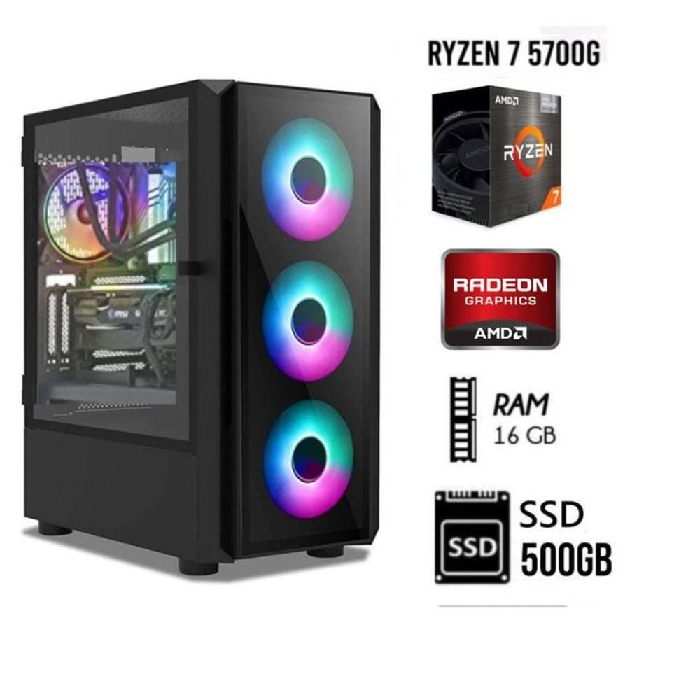 Computadora Pc Ryzen 7-5700G Ram 16GB DISCO SSD 500GB CASE RGB luces