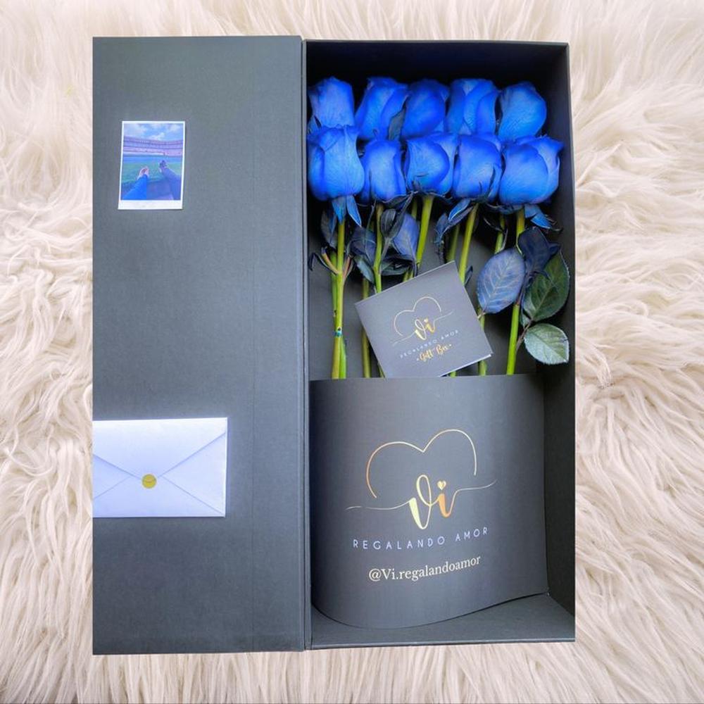 Box Imperial 10 Rosas Azules - Arreglo floral - Flores azules