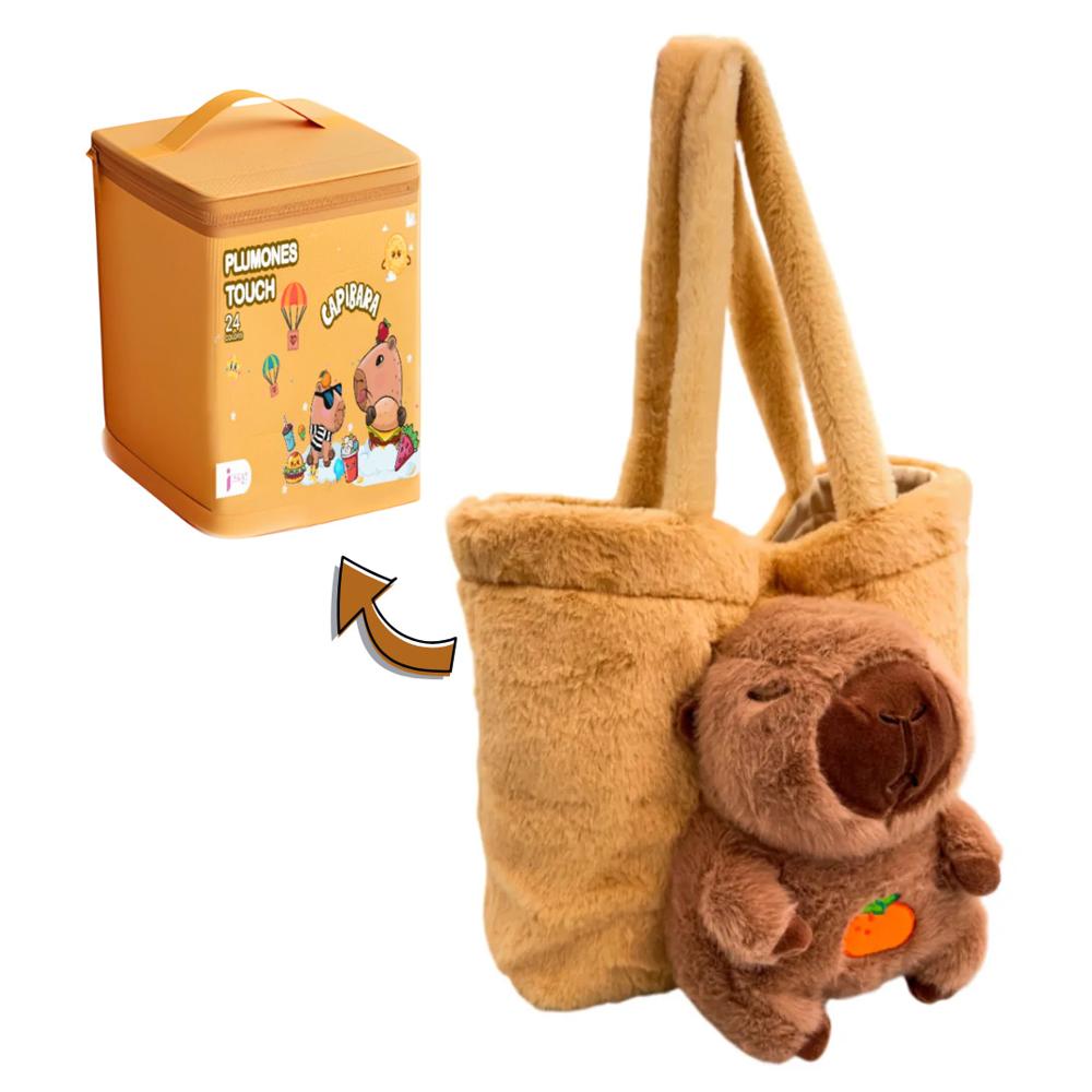Bolso Capibara Juvenil y Plumones Capibara con Estuche 24 pcs