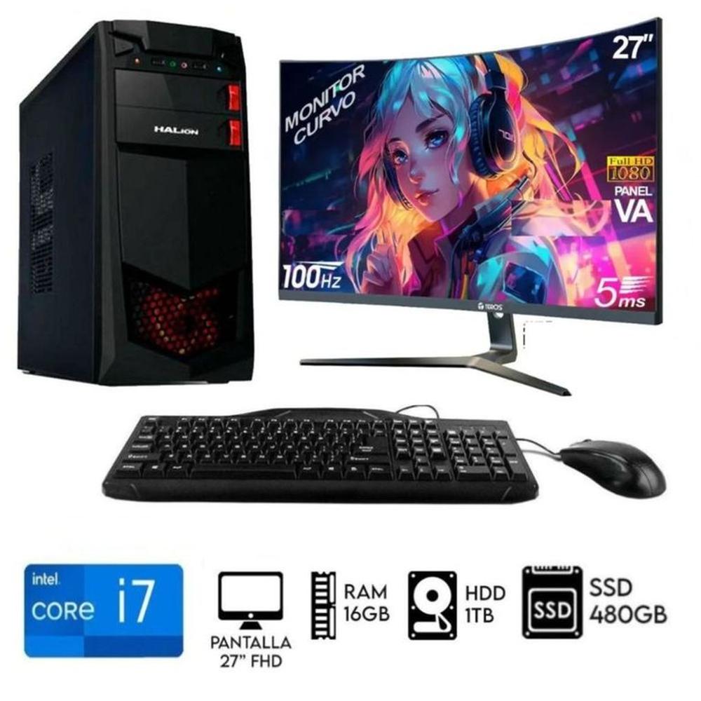 Computadora Pc Intel Core i7-8TH Ram 16GB Disco 1TB  SSD 480GB Monitor Curvo 27