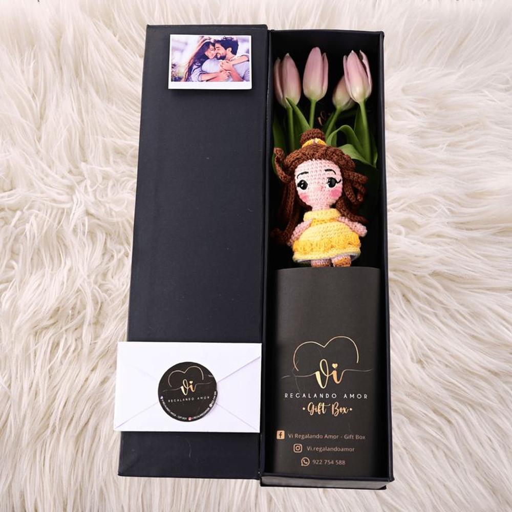 Box Luxury Tulipanes Rosados + Bella - Princesas - Ramo de flores
