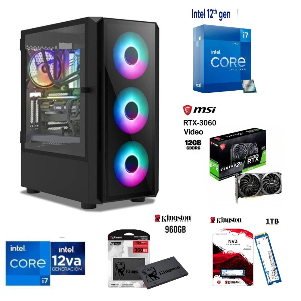 Computadora PC Gamer Core i7-12TH Ram 32GB Disco M.2 1TB SSD 960GB RTX 3060 12GB
