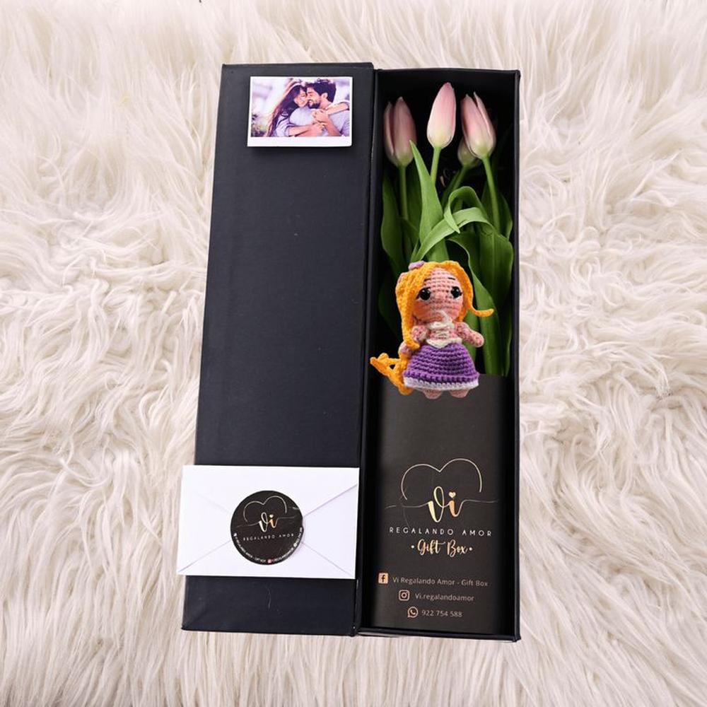 Box Luxury Tulipanes rosados + Rapunzel - Arreglo floral - Ramos