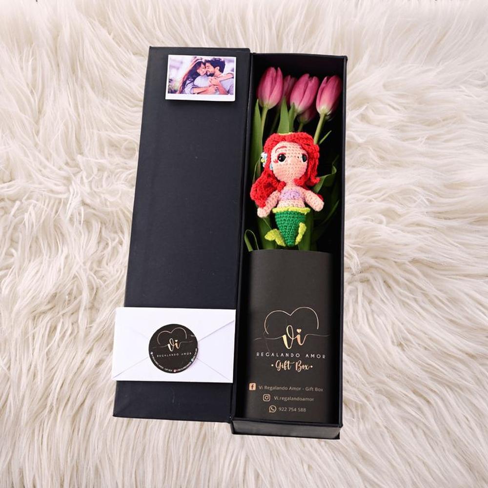 Box Luxury Tulipanes Fucsia + Ariel - Arreglo floral Ramo de princesas