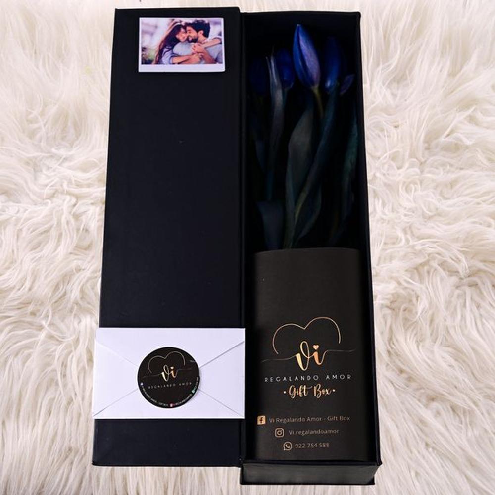 Box Luxury Tulipanes Azules - Arreglo Floral - Ramo de Flores