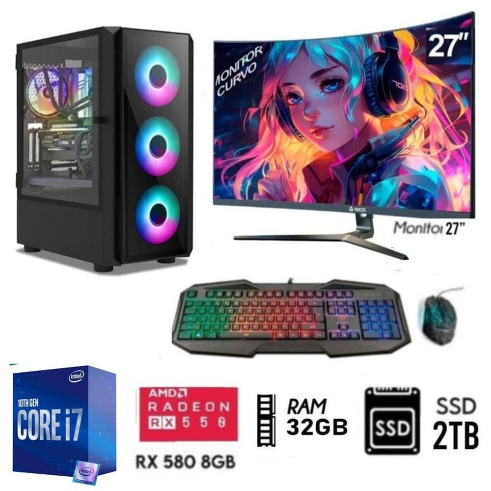 Computadora PC GAMER Core I7-10TH  Ram 32GB   SSD 2TB   RX 580 8GB   M27