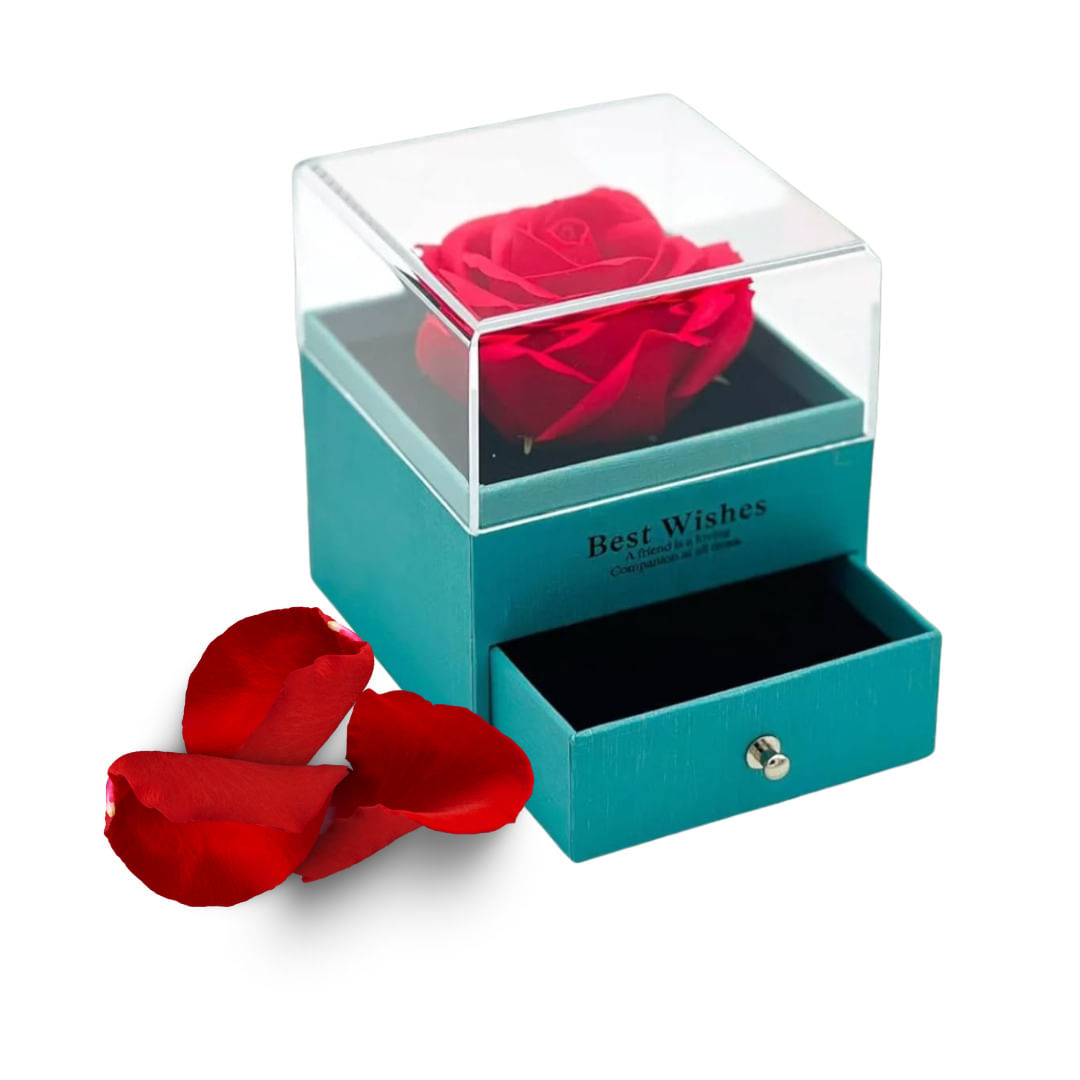 Cofre de Rosa Eterna con Accesorios Sorpresa Collar y Aretes