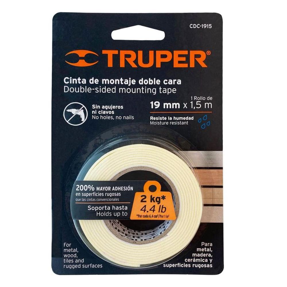 Cinta Doble Contacto de 19 mm x 15 m Truper - 11724 CREMA