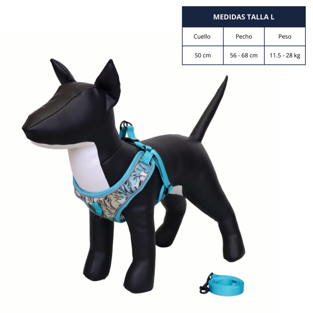 Pechera para Perros con Diseño Atigrado de Color Celeste Talla L Pechera para Perros con Diseño Atigrado de Color Celeste Talla L