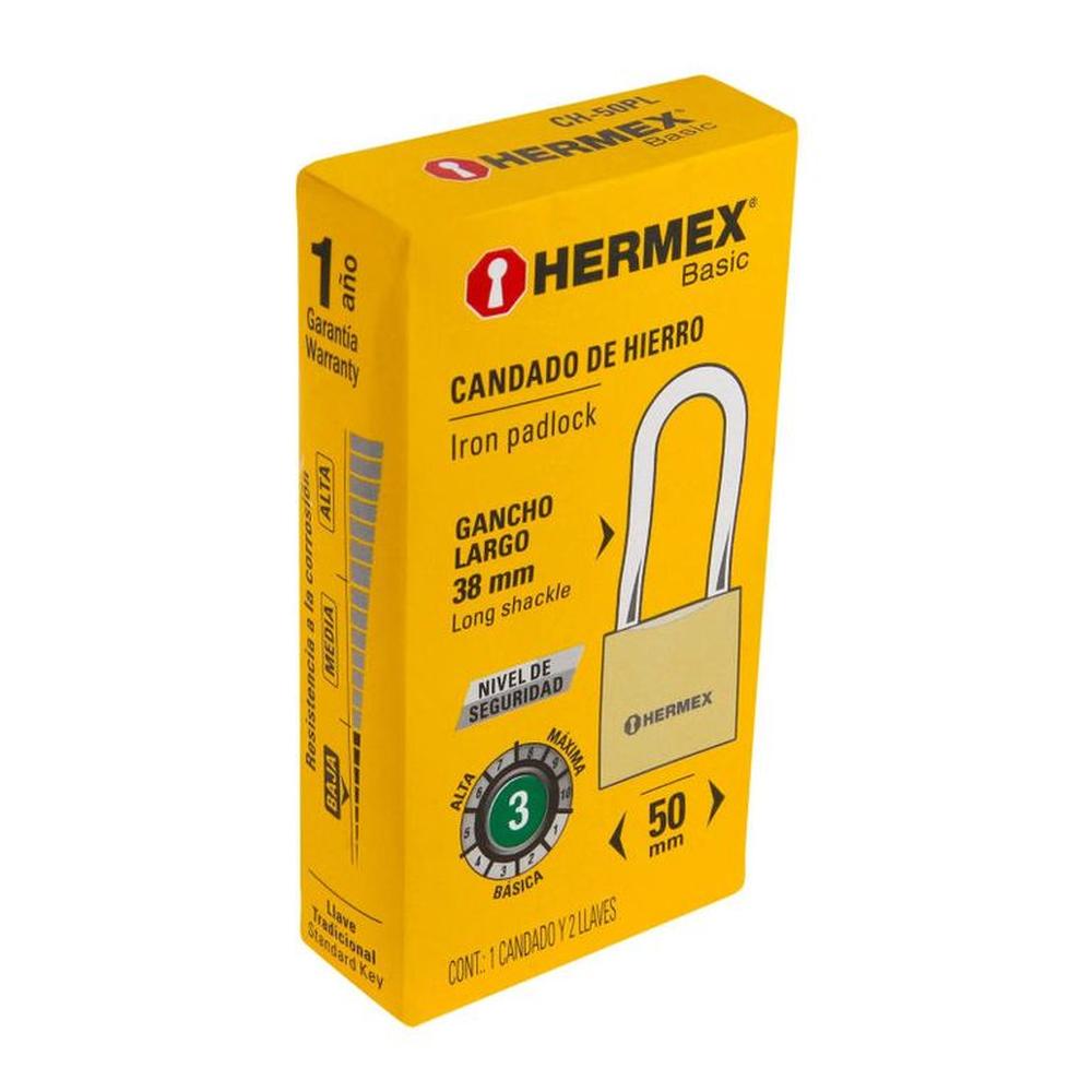 Candado De Hierro 50 Mm Arco Largo Hermex - 27072 Gris Candado De Hierro 50 Mm Arco Largo Hermex - 27072 Gris