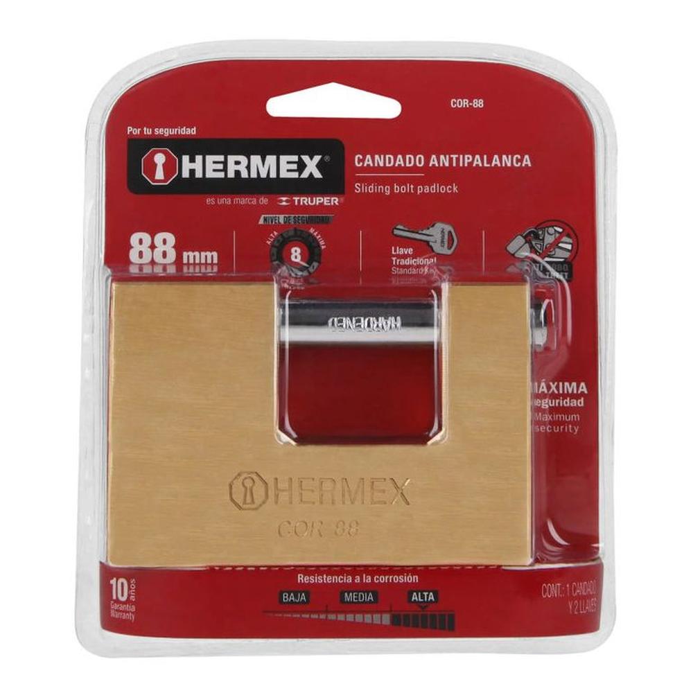 Candado antipalanca 88 mm cuerpo de latón llave tradicional Hermex - 43358 Gris Candado antipalanca 88 mm cuerpo de latón llave tradicional Hermex - 43358 Gris