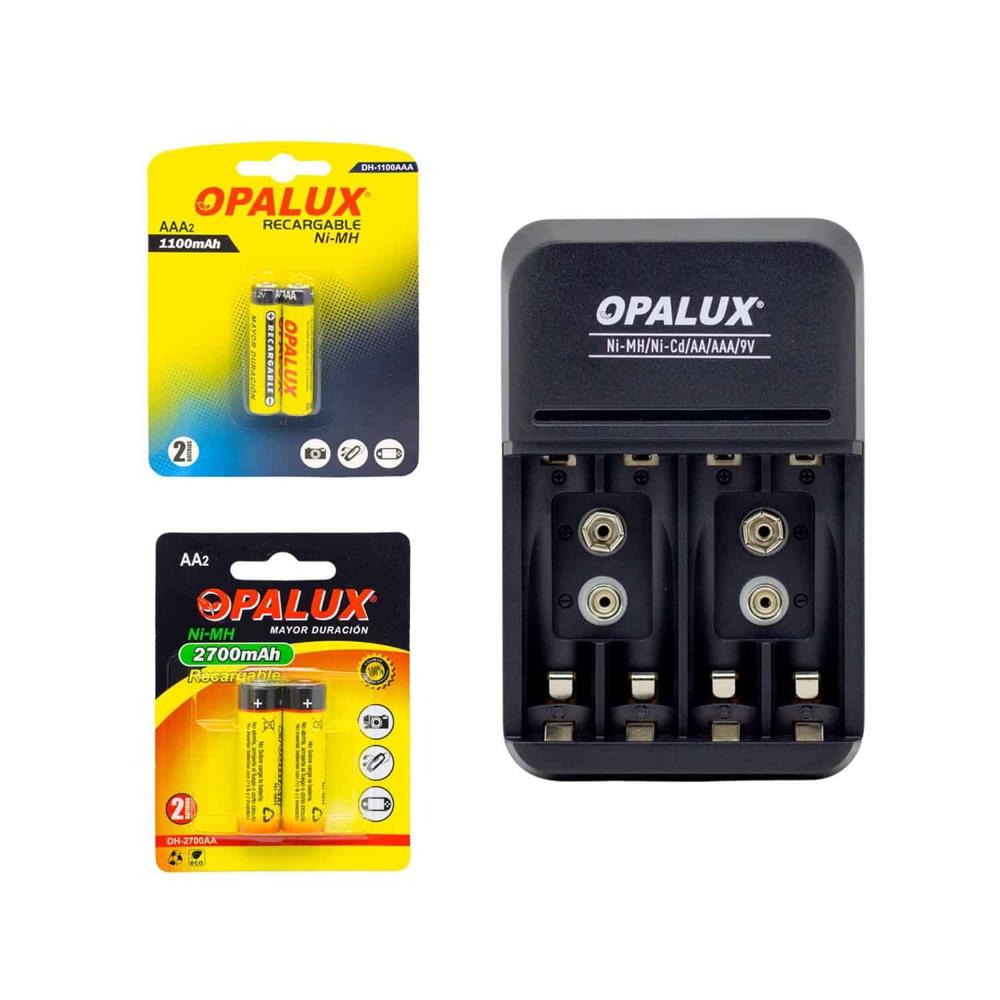Kit Cargador de Baterías 9V-AA-AAA con Pilas Recargables MIHABA-OP-BC8021-3 OPALUX