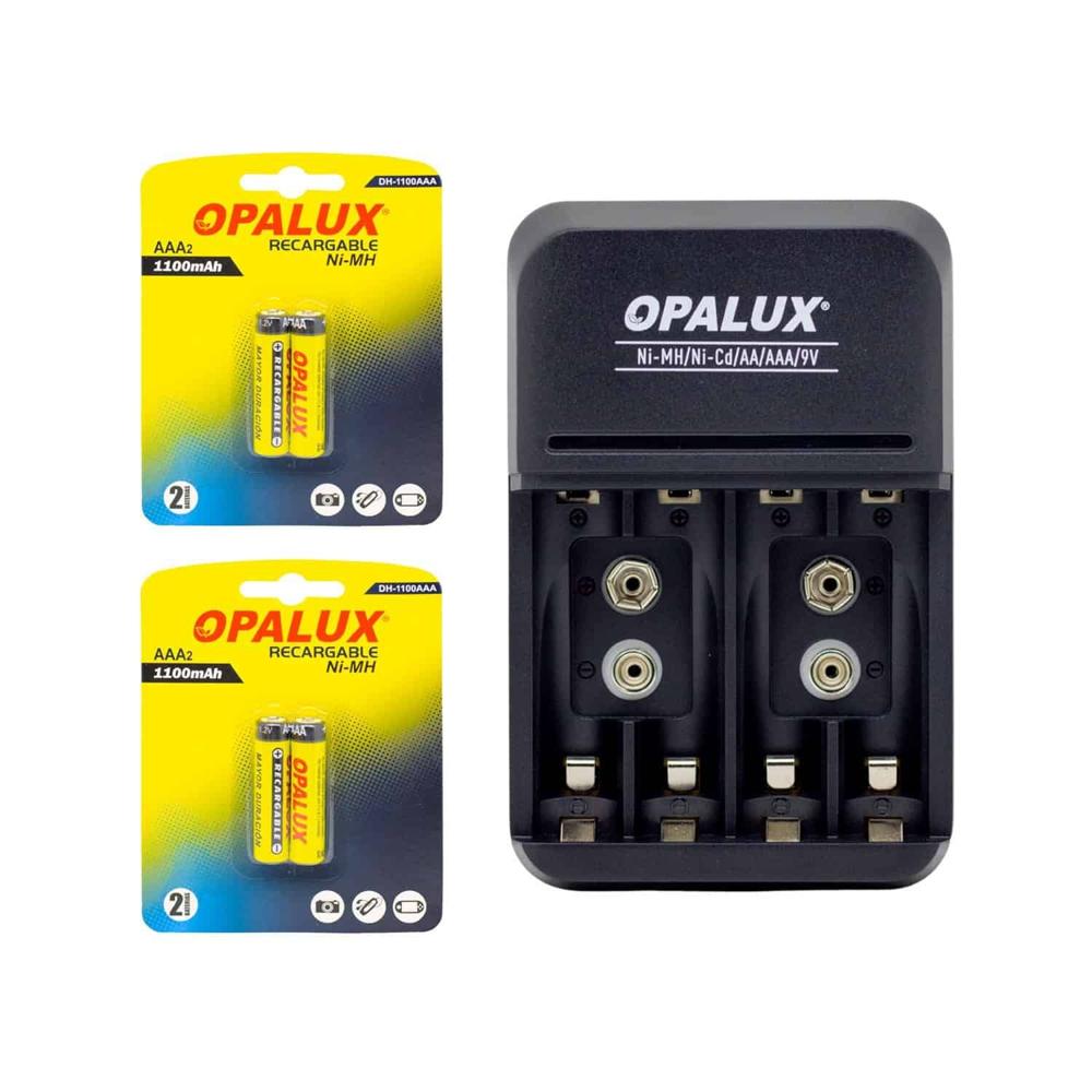 Kit Cargador de Baterías con 4 Pilas AAA Recargables  MIHABA-DH1100AAA-KIT3 OPALUX