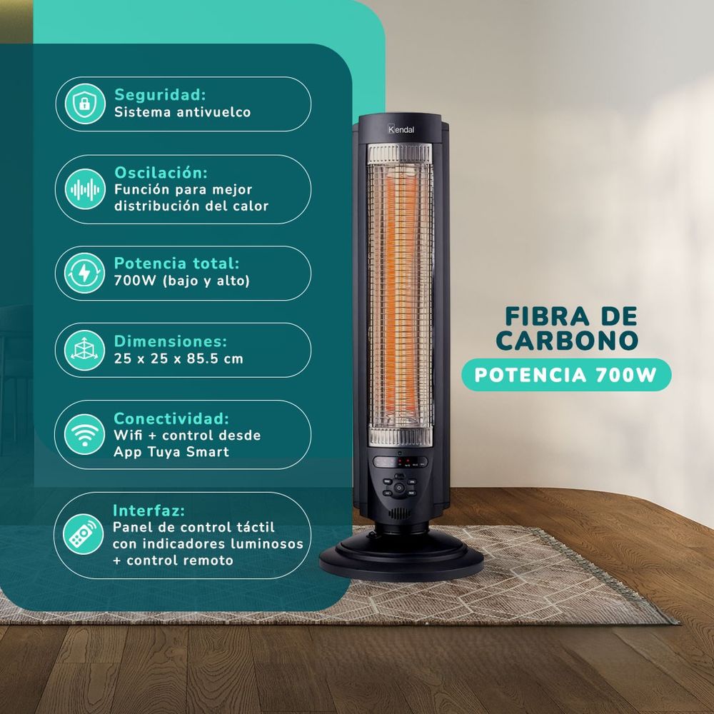 Estufa Eléctrica Fibra Carbono Kendal WIFI Potencia 700w Cobertura 14m2 Oscilante 406200004 Estufa Eléctrica Fibra Carbono Kendal WIFI Potencia 700w Cobertura 14m2 Oscilante 406200004