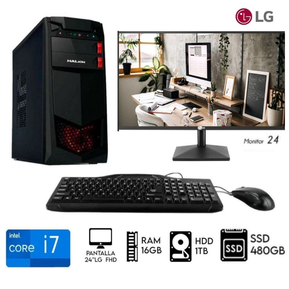 Computadora Pc Intel Core I7-8TH Monitor 24 LG Ram 16GB Disc