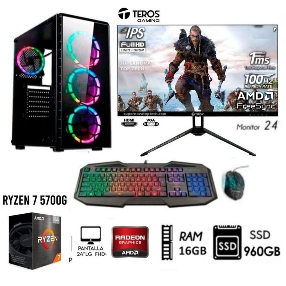 Computadora Pc RYZEN 7 5700G Ram 16GB DISCO SSD 960GB Monitor 24 FHD