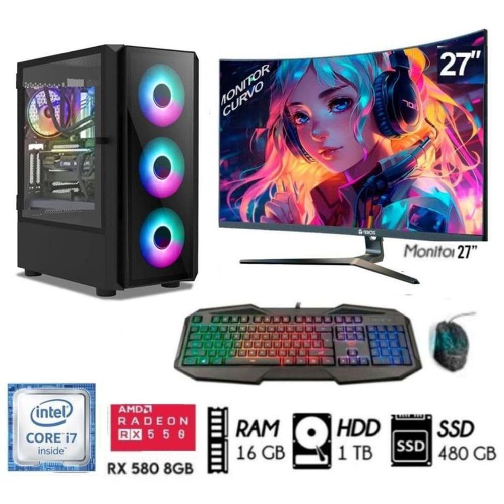Computadora PC GAMER Core I7-8th  Ram 16GB DISCO HDD 1TB   SSD 480GB  RX 580 8GB  M27