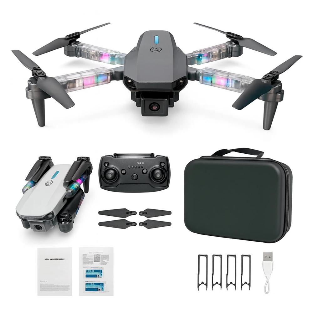 Drone E99 DMax WIFI con Doble Camara 4K Luz RGB incluye Estuche  Negro