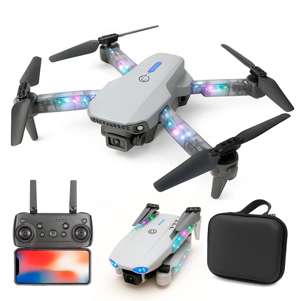 Drone E99 DMax WIFI con Doble Camara 4K Luz RGB incluye Estuche  Gris
