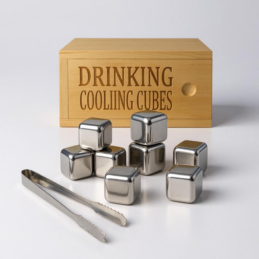 Set de Cubos de Hielo Reutilizables de Acero Inoxidable con Pinza