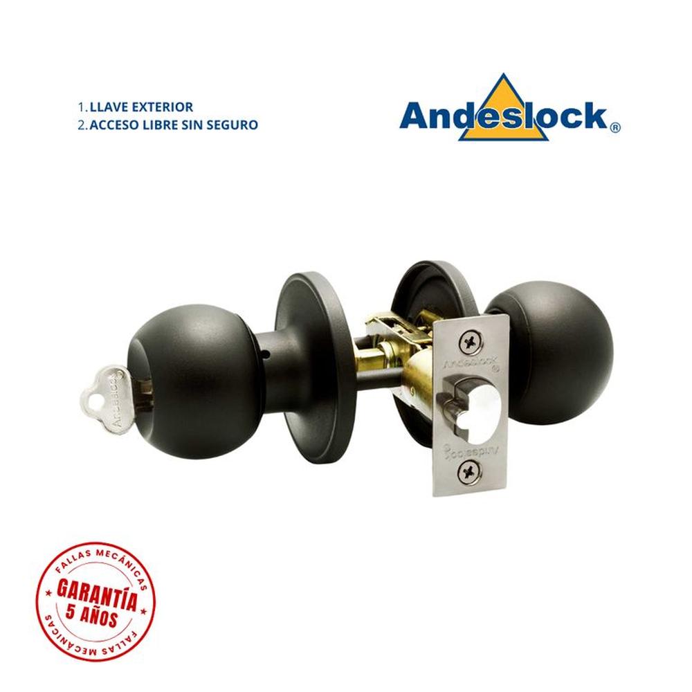 Cerradura de pomo negro ingreso con llave - paso l