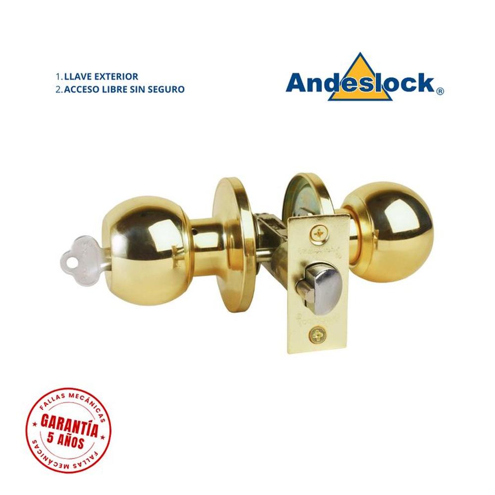Cerradura de pomo Bronce Pulido ingreso con llave - paso libre Amarillo
