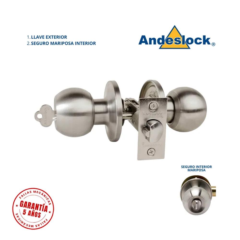 Cerradura de pomo acero inox ingreso son llave  se
