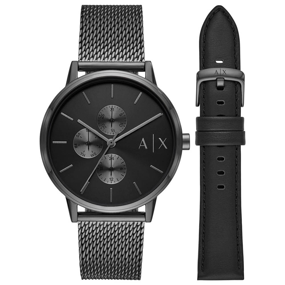 Reloj Armani Exchange Cayde AX7129SET Set con 2 Correas Acero Inoxidable Gunmetal Correa Cuero Negro