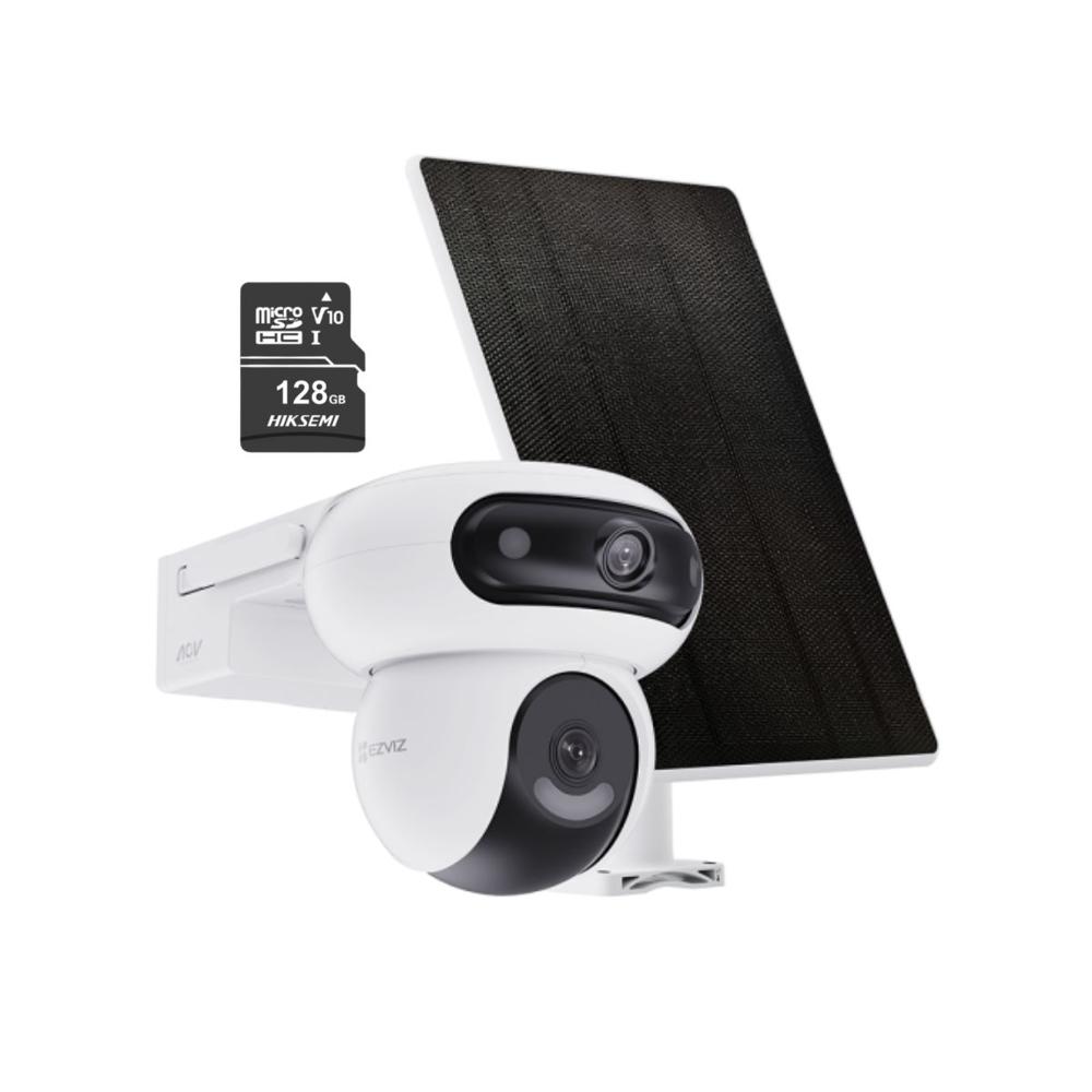 Cámara de seguriddad HB90 Dual Kit 4MP + Micro SD 128GB Doble Lente con Batería Panel Solar