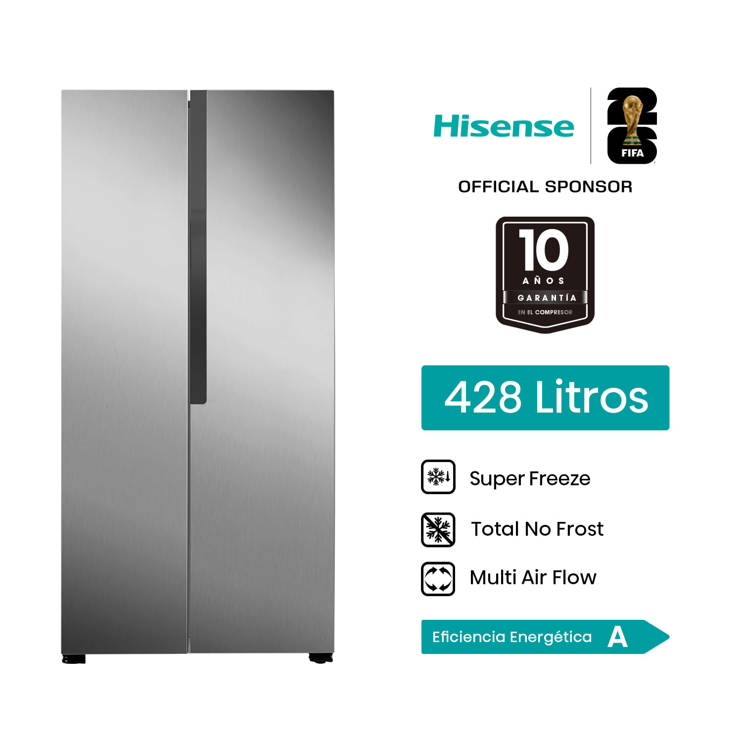 Refrigeradora Hisense Side By Side 428L RS3P428NEDA  Gris