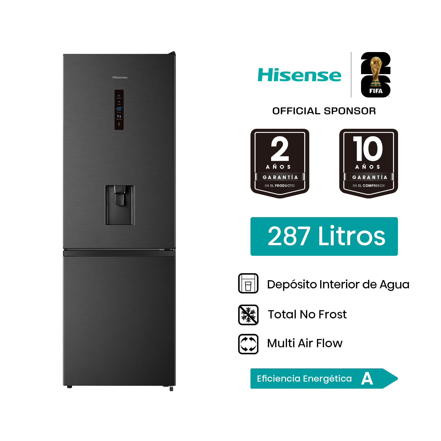 Refrigeradora Hisense 287L Bottom Freezer RB286N1MBA Negro