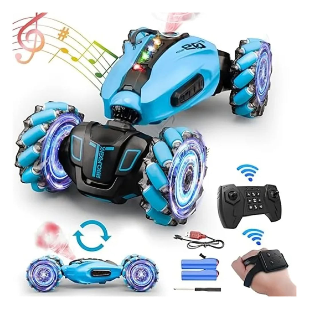 Carro RC Stunt Acrobático Bota Humo Luces Musical Control Remoto Niños