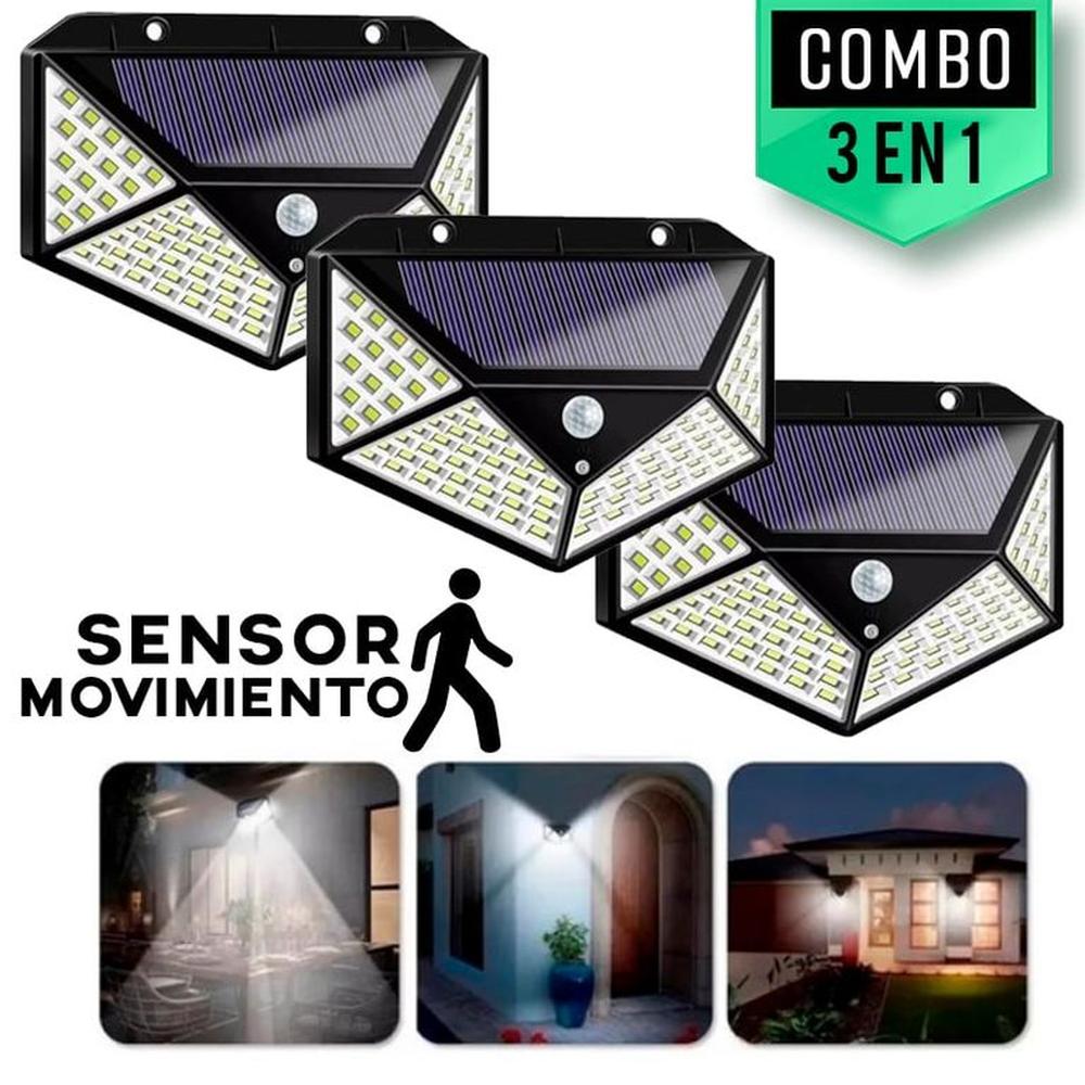 Kit 3 lamparas solar con sensor de movimiento luz reflector 100 leds