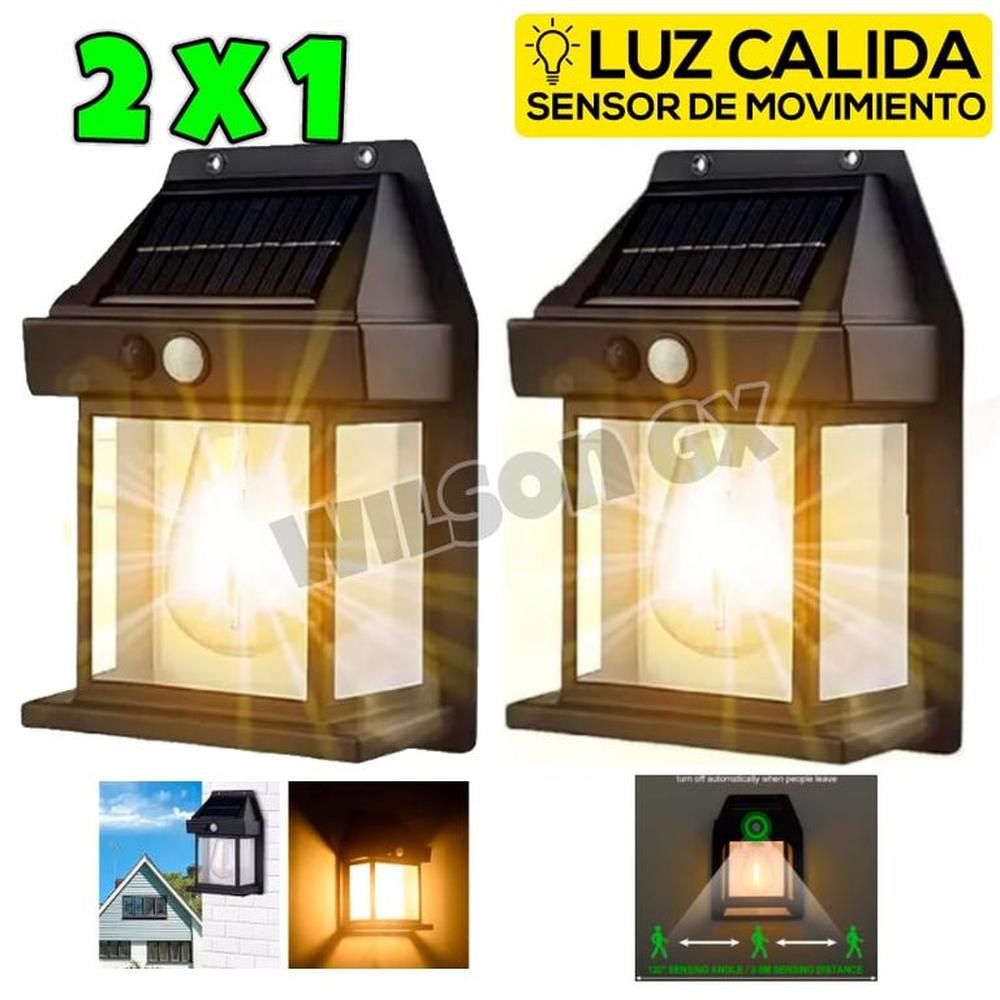 Combo 2 Foco Luz Solar + Sensor Movimiento Lámpara Exterior Recargabl