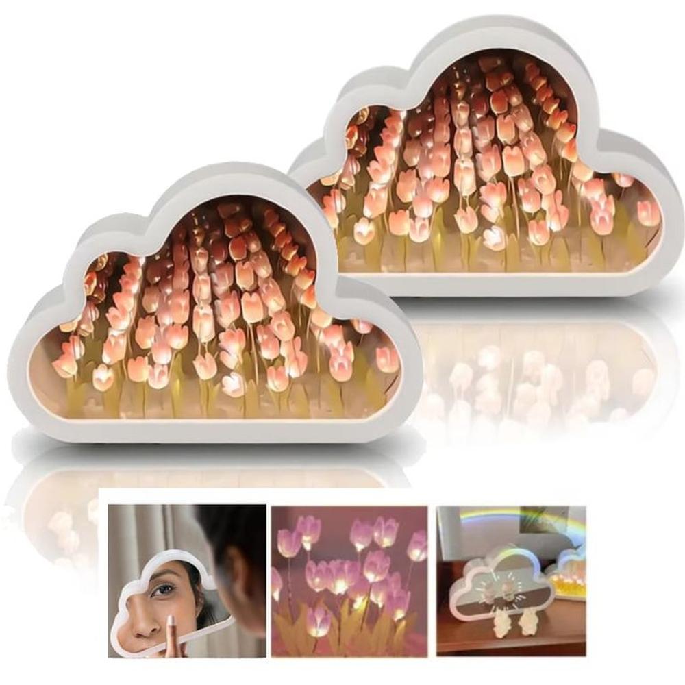 Kit 2 Lámpara Espejo de Tulipanes Infinitos Nube 3D Regalo Kawaii