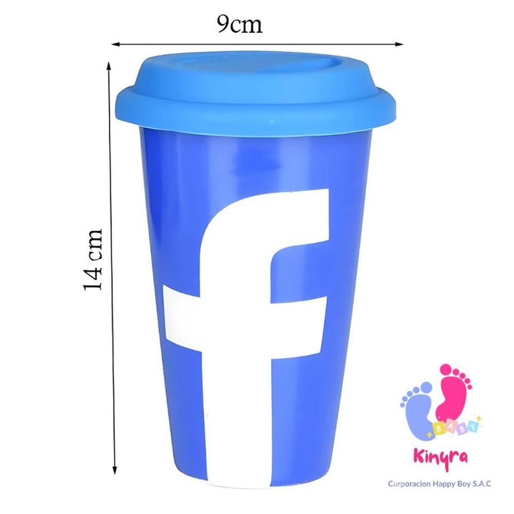 VASO CON LOGO DE FACEBOOK Y TAPA DE GOMA