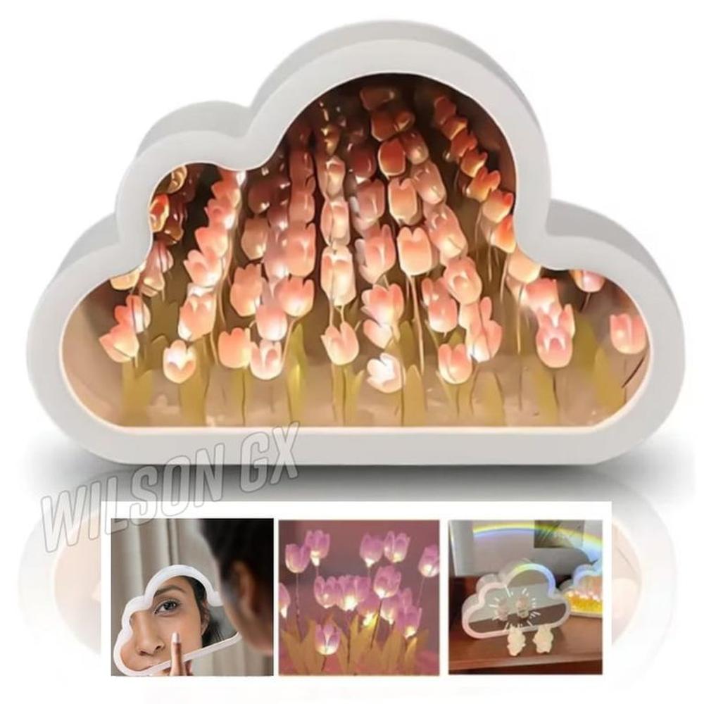 Lámpara Espejo de Tulipanes Infinitos Nube 3D Regalo Kawaii