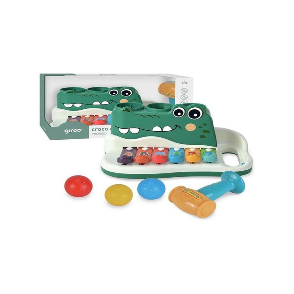 XILOFONO MUSICAL COCODRILO CON 6 NOTAS Y JUEGO DE PELOTAS