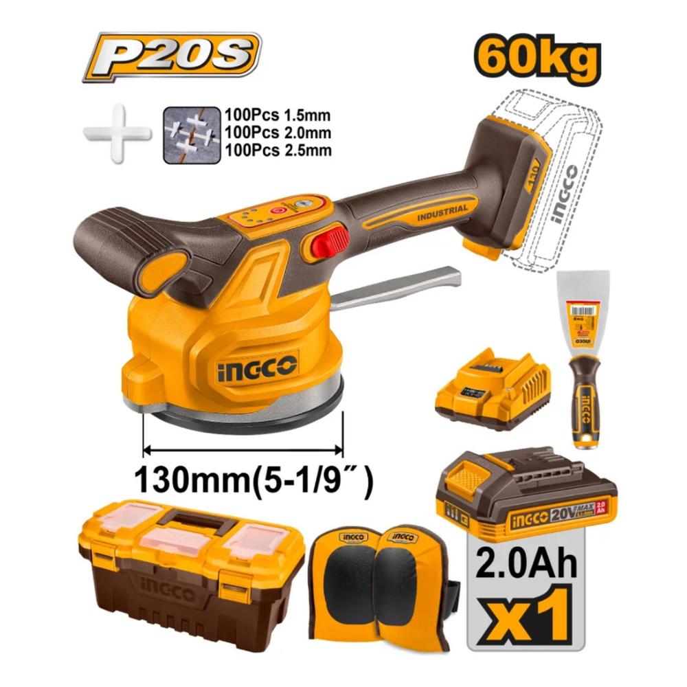 Ventosa Vibradora para Cerámica Mayólica Ingco 20V 130MM 1 Batería con Cargador CTVLI20015