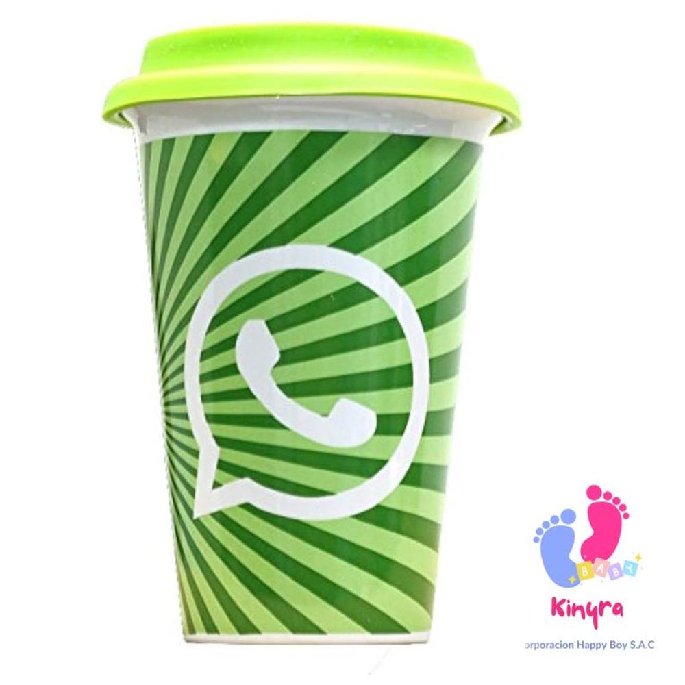 VASO CON LOGO  WHATSAPP CON TAPA DE GOMA